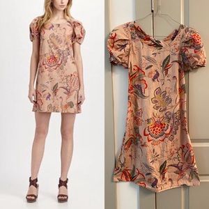 See by Chloe Printed Puff Sleeve Open Back Dress